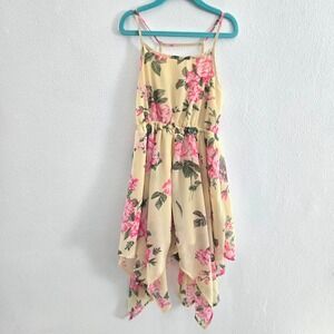 The Childrens Place Girls Yellow Pink Floral Chiffon Handkerchief Hem Dress 5/6‎